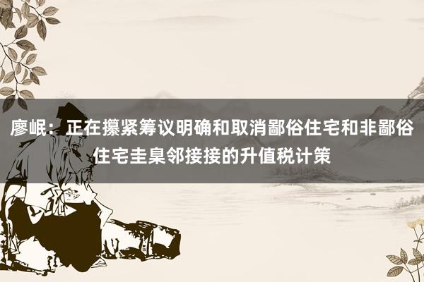 廖岷：正在攥紧筹议明确和取消鄙俗住宅和非鄙俗住宅圭臬邻接接的升值税计策