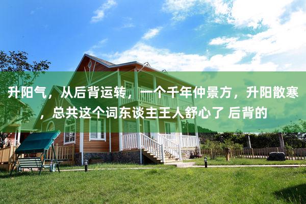 升阳气，从后背运转，一个千年仲景方，升阳散寒，总共这个词东谈主王人舒心了 后背的